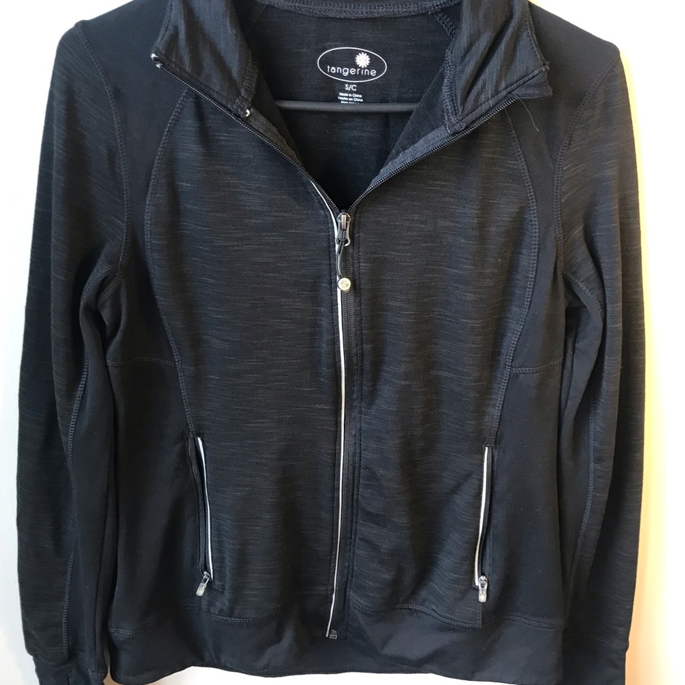 Tangerine Athletic Zip up jacket -Stretchy- thumb holes and pockets